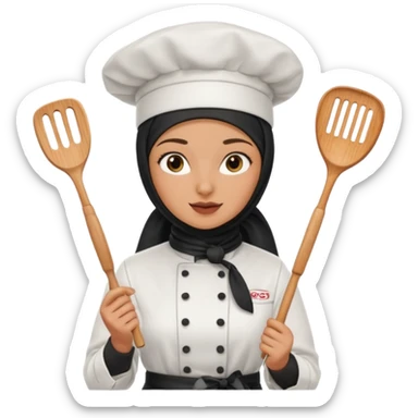 chef woman with black hijab cooking steak sticker