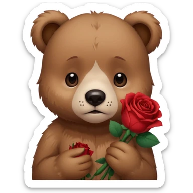Cute bear with sad  puppy dog eyes holding roses  🥺 with this emoji expression  sticker
