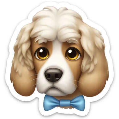 dog with a bow and teary eyes sticker