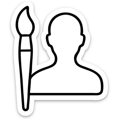 A paintbrush morphing into a metal human silhouette, symbol of artistic identity sticker