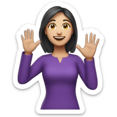 Armenian woman saying hello and giving five with happy face  in purple clothes  sticker