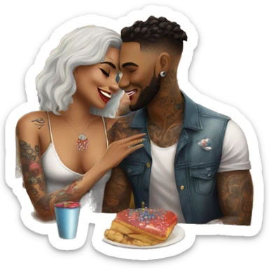 Romantic carnival date for beautiful tattooed couple sticker