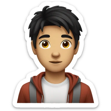 Long black hair teenager boy serious face sticker