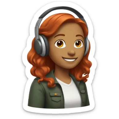 smiling girl with headphone and redhair sticker