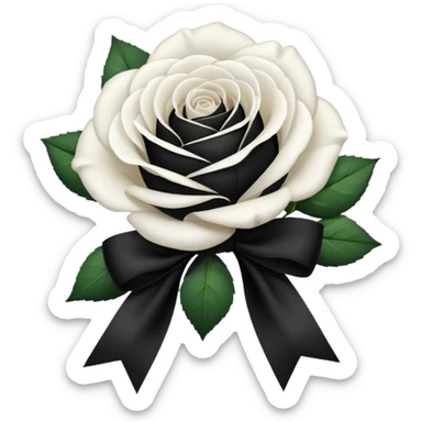a white rose tied with a black velvet ribbon sticker
