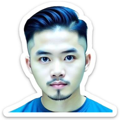 Nam 15 tuổi, da trắng, tóc under cut màu xanh lá cây vuốt ngược ra sau, mắt đen, áo khoác da màu cam , bên trong mặc áo cộc tay màu trắng, đeo khuyên tai màu bạc, mặt ngầu sticker