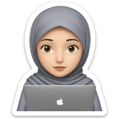 A girl with a gray hijab and hazel eyes is holding a MateBook laptop. sticker