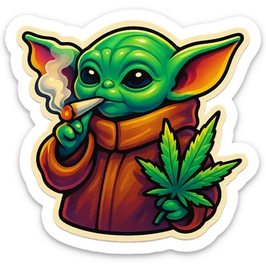 baby yoda smoking cannabis sticker