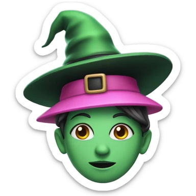 a witch with green skin wearing a pink top hat sticker