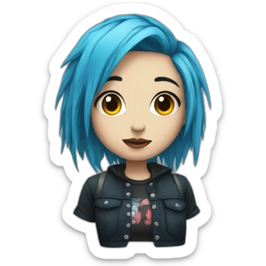 Emo girl with choppy blue hair piercings sticker