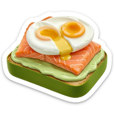 avocado toast with salmon and pachot eggs, green cream is covering everything sticker