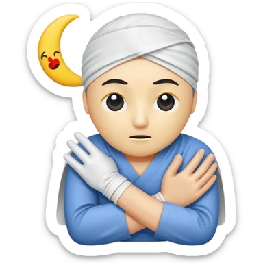 moon wrapped in bandage like “overworked” sticker