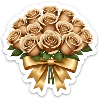 Beige and Brown realistic and aesthetic roses Bouquet with gold satin bow sticker
