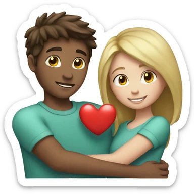 Young man and girl hugs with heart white skin sticker