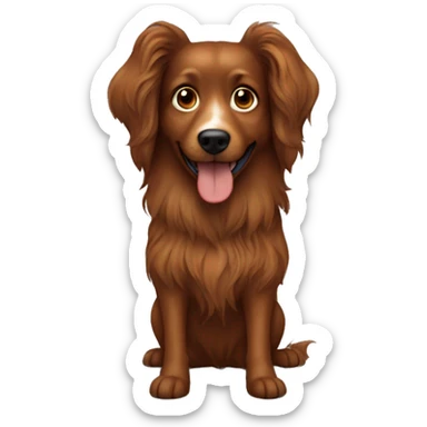 Brown longhaired dog with standing ears and dark-brown freckles all over is face sticker