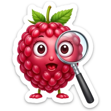 A cute raspberry holds a magnifier looks friendly sticker