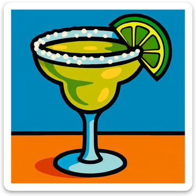 a classic margarita cocktail in a glass with a salted rim, lime wedge garnish, vibrant and inviting sticker