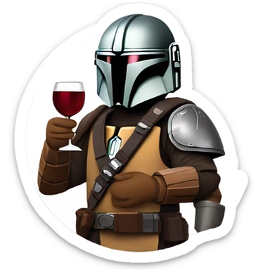 The Mandalorian holding a bottle of wine sticker