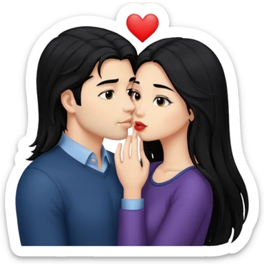 a handsome man with black hair tries to kiss a cute woman who has long black hair sticker