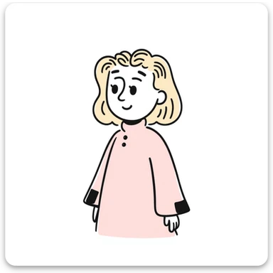 Blonde, pale girl with bangs and curly hair and a pastel pink puff sleeve dress sticker