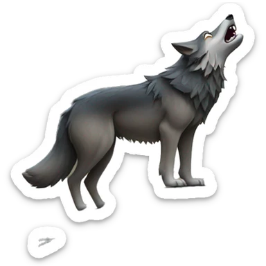 wolf standing on a black rock while howling at a moon in the sky sticker