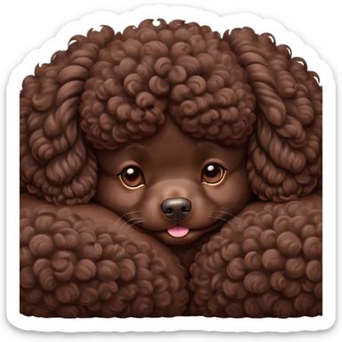 Meme-Worthy Cute Sleeping Chocolate Poodle Portrait Emoji, Head resting peacefully with a contented smile, showcasing a delightfully elegant build and a luxuriously soft, curly chocolate Fur, eyes shut in a serene nap, Simplified yet hilariously adorable features, highly detailed, glowing with a soft, drowsy light, high shine, relaxed and utterly lovable, stylized with an air of playful laziness, bright and heartwarming, soft glowing outline, capturing the essence of a comically sleepy companion, so meme-worthy it feels like it could instantly become the next viral sensation of adorable slumber! sticker