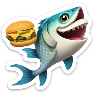 Fish eating a cheeseburger sticker