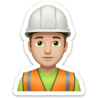 Hombre ingeniero casco blanco y chaleco verde sticker