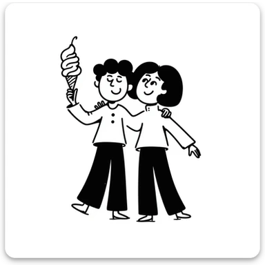 notion style hand drawn doodle of two girls having the best time ever, joyful, playful, expressive, simple lines sticker