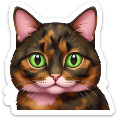 dark tortoiseshell cat half pink nose green eyes sticker