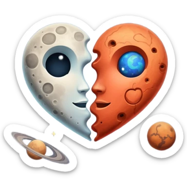 moon and mars heart sticker