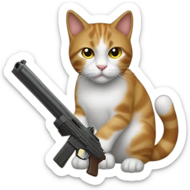 A cat with a shotgun sticker