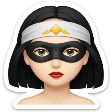 woman with black hair wearing blindfold sticker