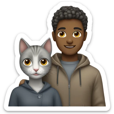 A girl and a guy with a gray cat sticker