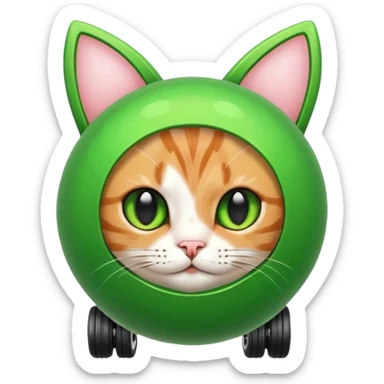 Cute green ball with cat ears with wheels sticker