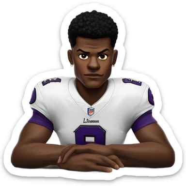 Lamar Jackson wearing his jersey at a blackjack table sticker