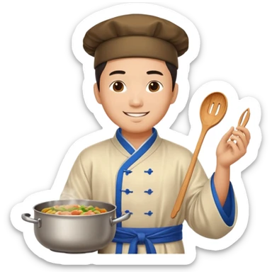 create emoji of a chinese man from 2000BC China cooking sticker
