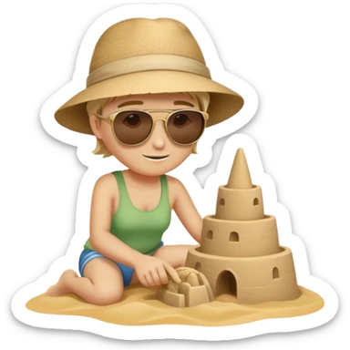 person building a sandcastle on the beach sticker