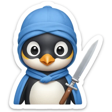 Cute and little penguin wearing a cholo blue cloth in his head and holding a  knife  sticker