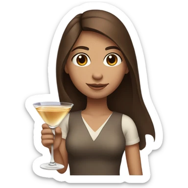 Beautiful straight brown hair girl brown eyes holding a martini sticker