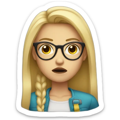 Blonde girl with glasses looking angry and pouting her lip sticker