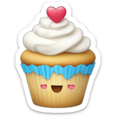 Happy cupcake with blue hearts sticker