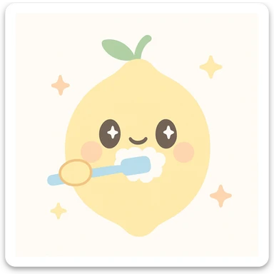 a lemon character brushing its teeth, cute style sticker