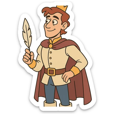 Corentin Carlier as a fantasy prince, elegant outfit, holding a quill sticker