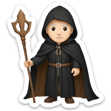 A wandering philosopher in a long black cloak with a staff sticker