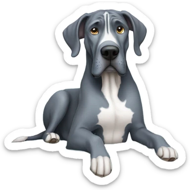 Old blue great dane dog with uncut ears sitting in a couch sticker