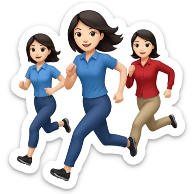 a female co-worker running and other co-workers chasing her  - female co worker with dark hair way in front... others far behind sticker