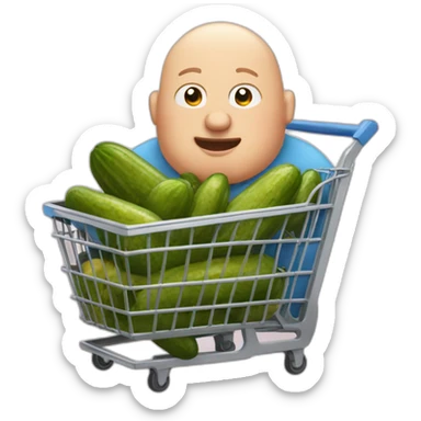 Bald fat man in a shopping cart eating pickles sticker