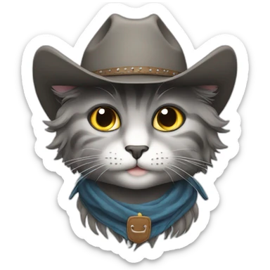 cowboy gray cat with a lot of hair sticker