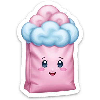 Cotton candy in a bag, packaged fluffy sugar sticker